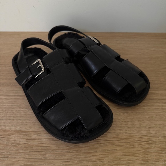Zara Black FAUX FUR LINED CAGE SANDALS. Size 8/39 - Picture 8 of 9